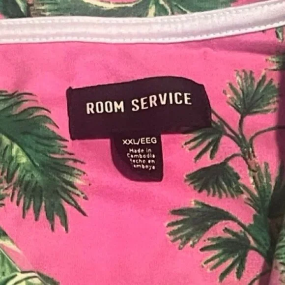 Room Service Pink & Green Palm Tree Print Pajama Set Size XXL - Picture 9 of 12